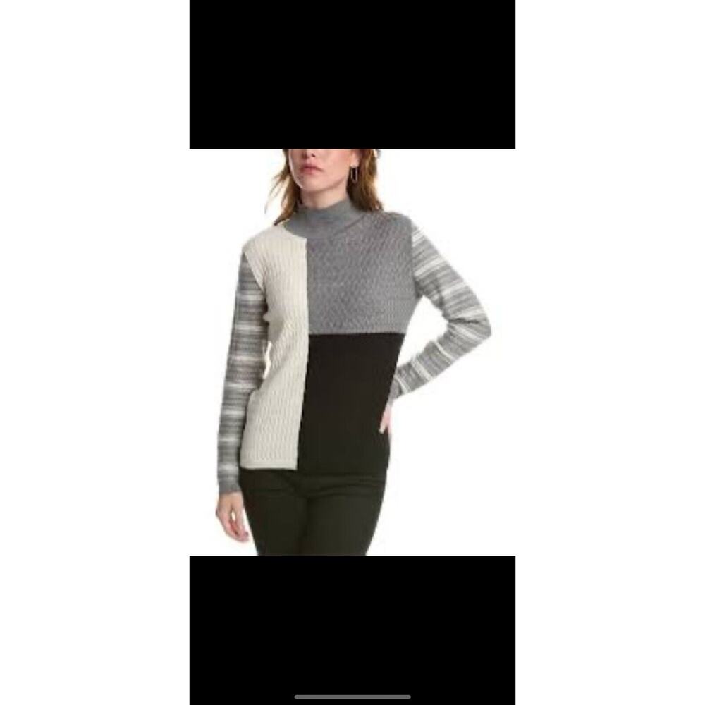 Edinburgh Knitwear Size Small 100% Pima Cotton Grey‎ Cable Patch Sweater